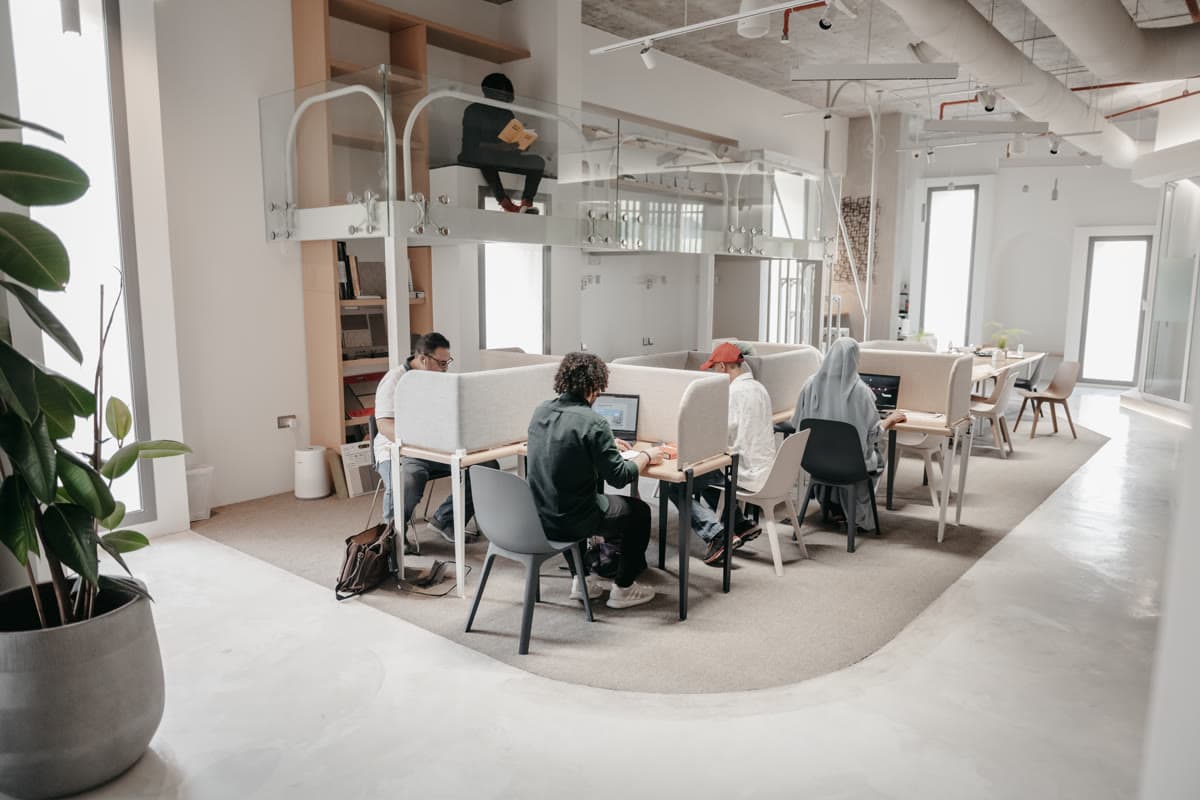 Open desks in the shared coworking space at MAZJ in Al-Khobar